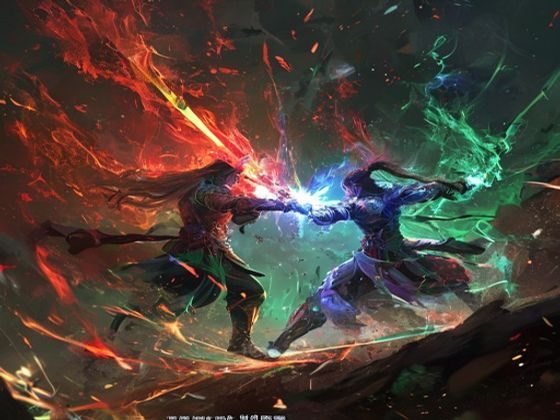 大爱仙尊热血战斗场景，主角以爱为剑斩破黑暗魔气，红色与青绿色光芒交织，画面震撼热烈